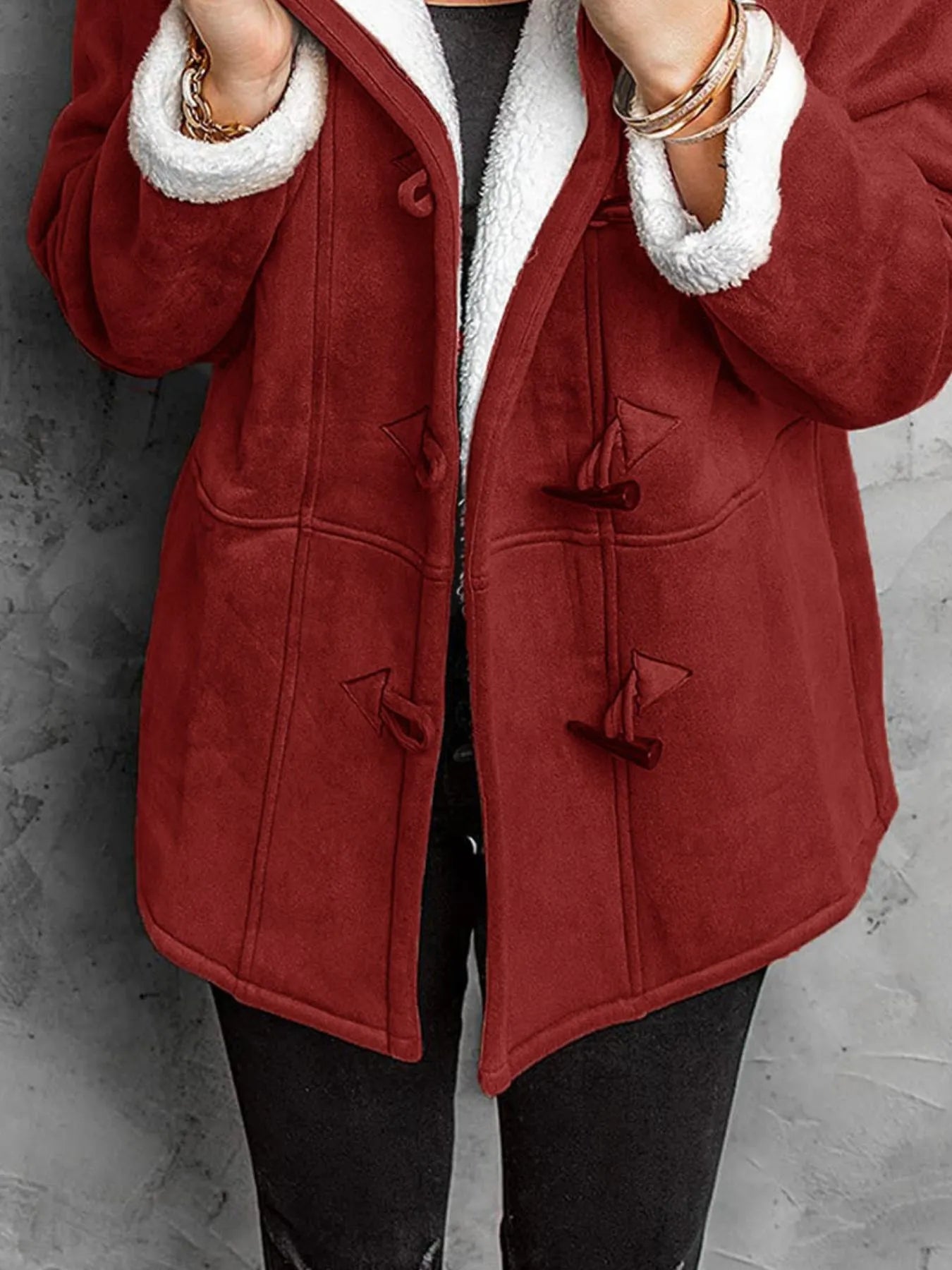 Full Size Cozy Sherpa Lined Toggle Coat with Hood Plus Size