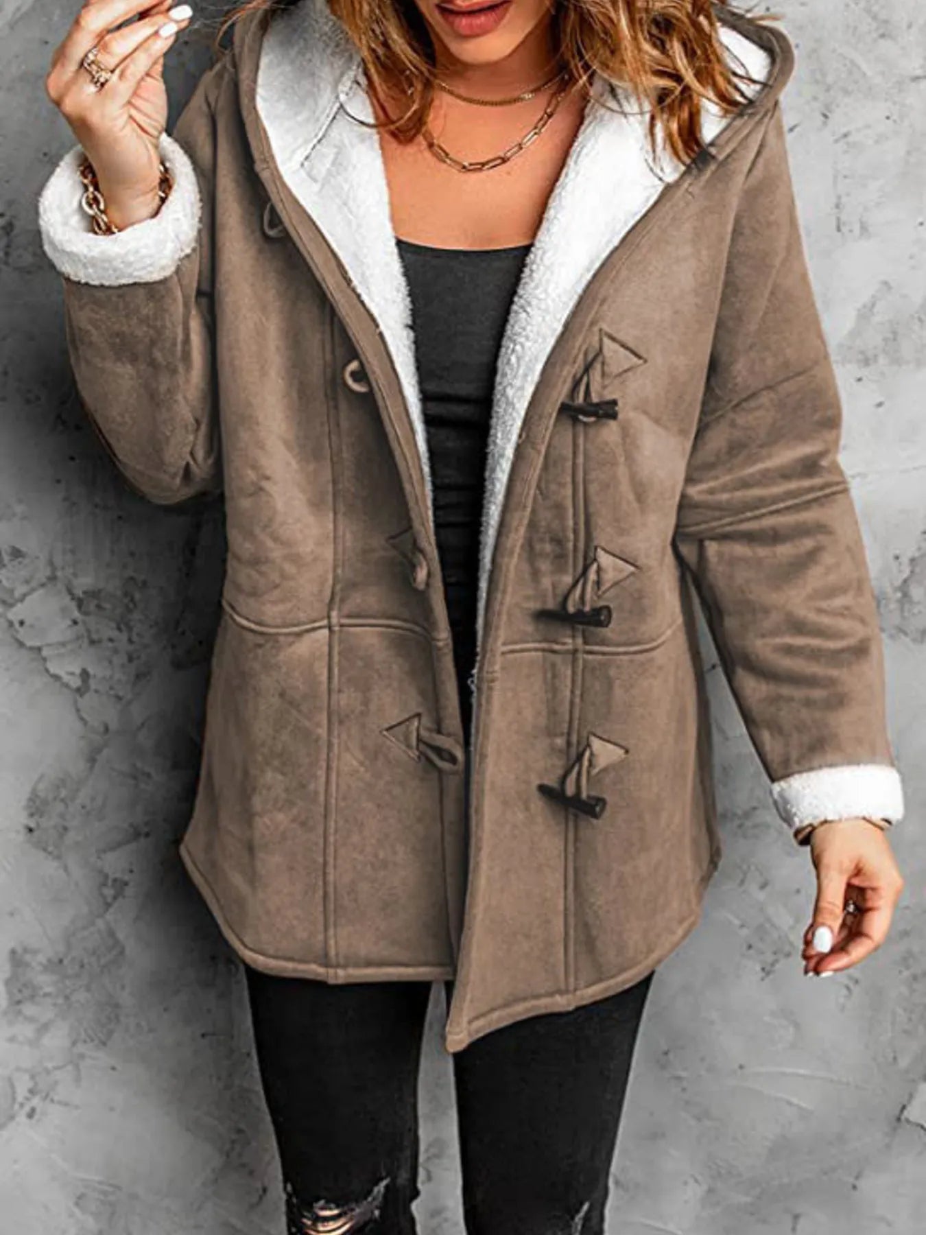 Full Size Cozy Sherpa Lined Toggle Coat with Hood Plus Size