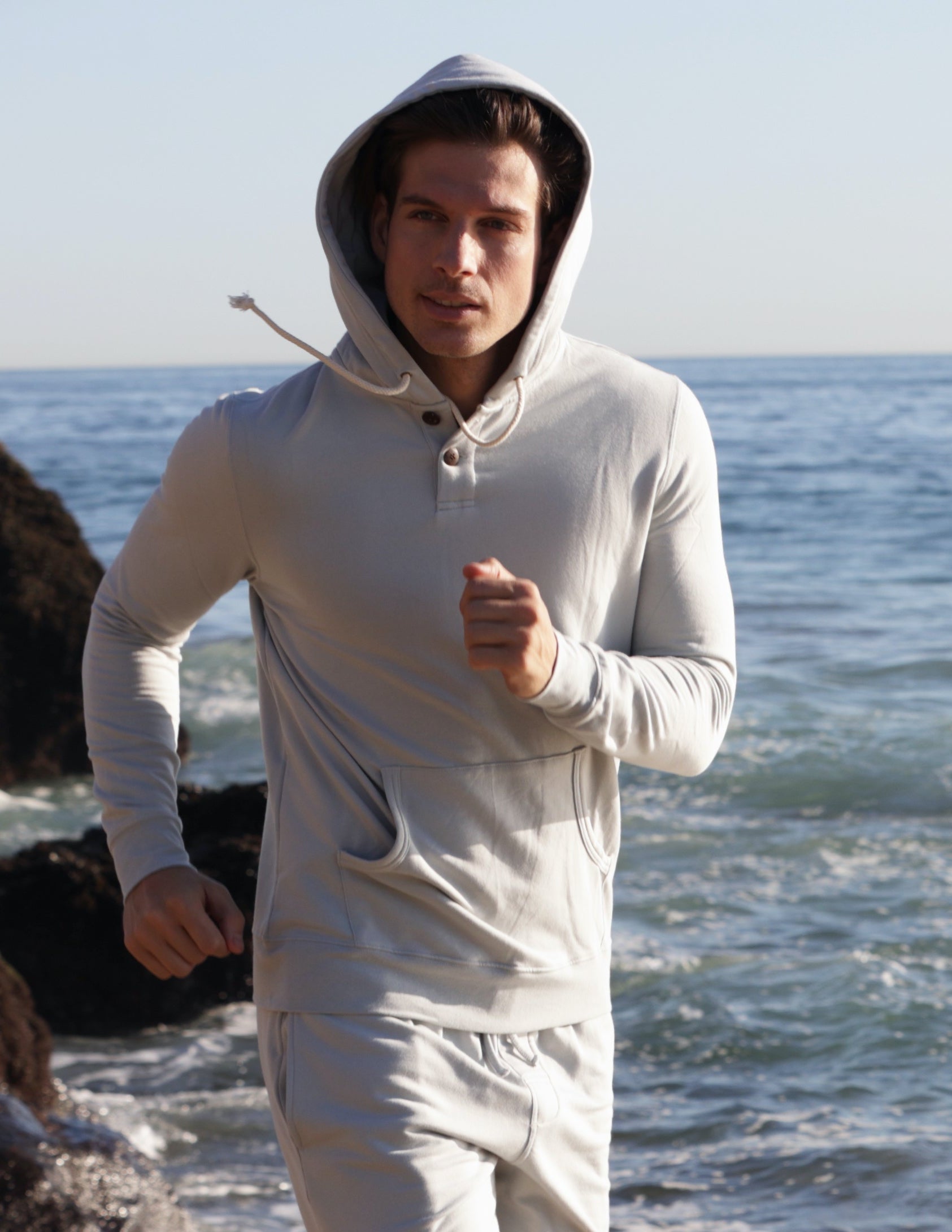 Men's Henley Style Bamboo Viscose Fleece Hoodie
