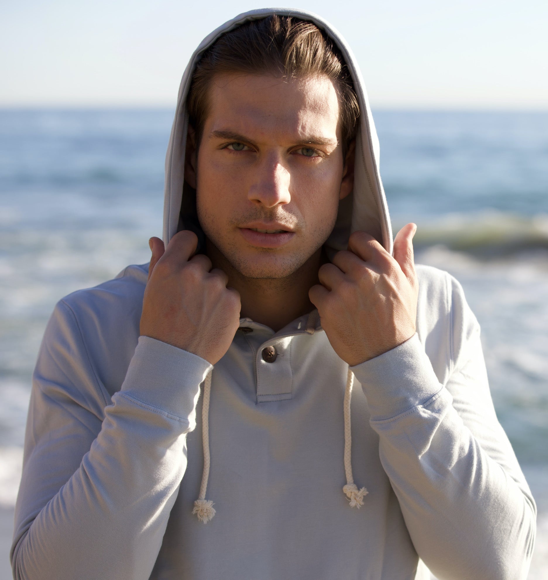 Men's Henley Style Bamboo Viscose Fleece Hoodie