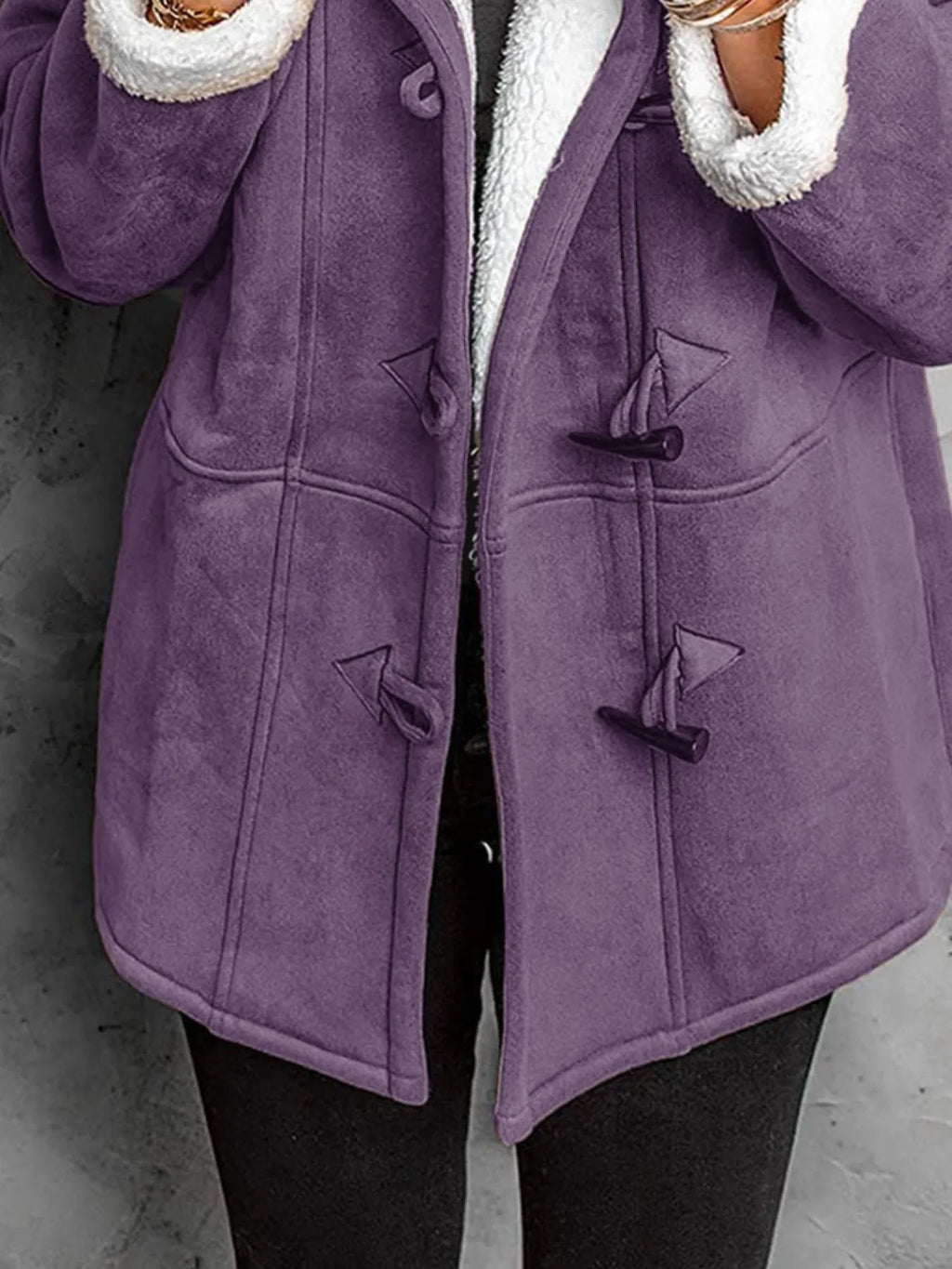 Full Size Cozy Sherpa Lined Toggle Coat with Hood Plus Size